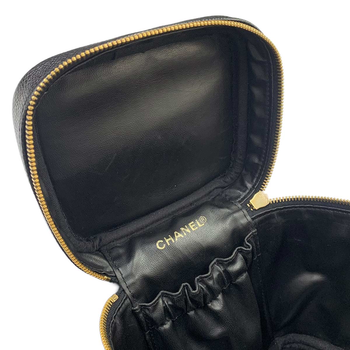 Vanity Hand Bag Caviar Skin Leather Black A01998 Vintage Purse