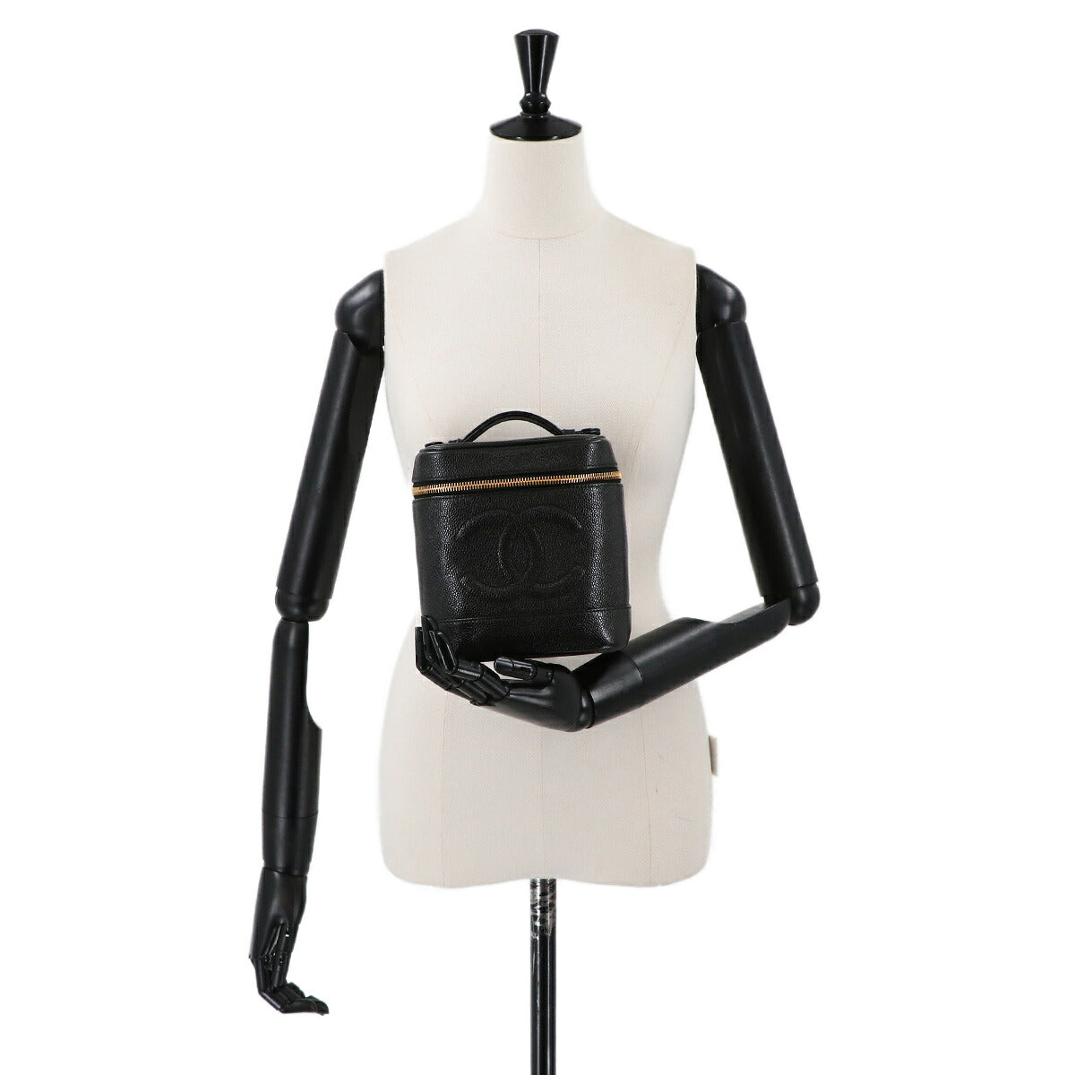 Vanity Hand Bag Caviar Skin Leather Black A01998 Vintage Purse