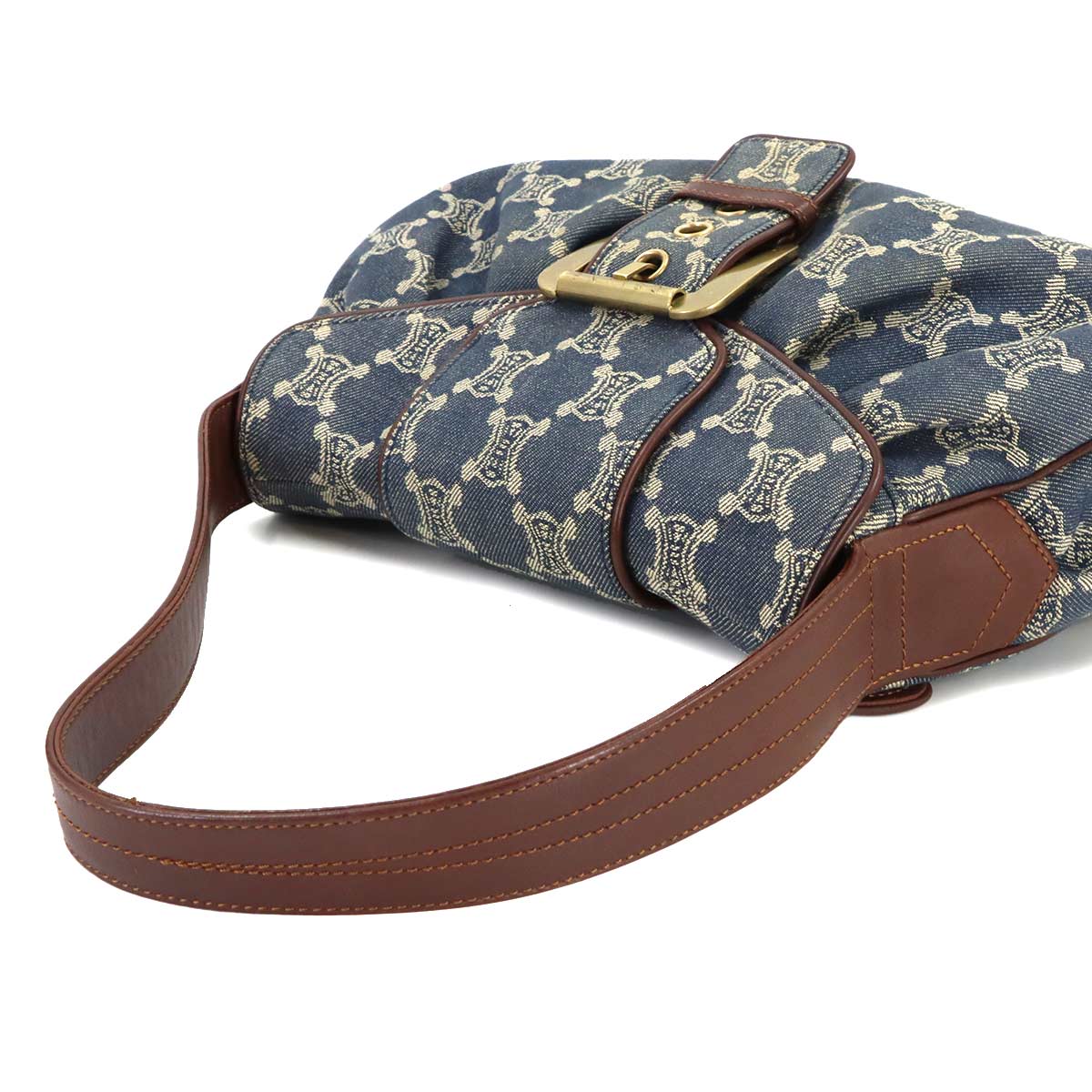 Macadam Shoulder Bag Denim Leather Blue Brown Purse