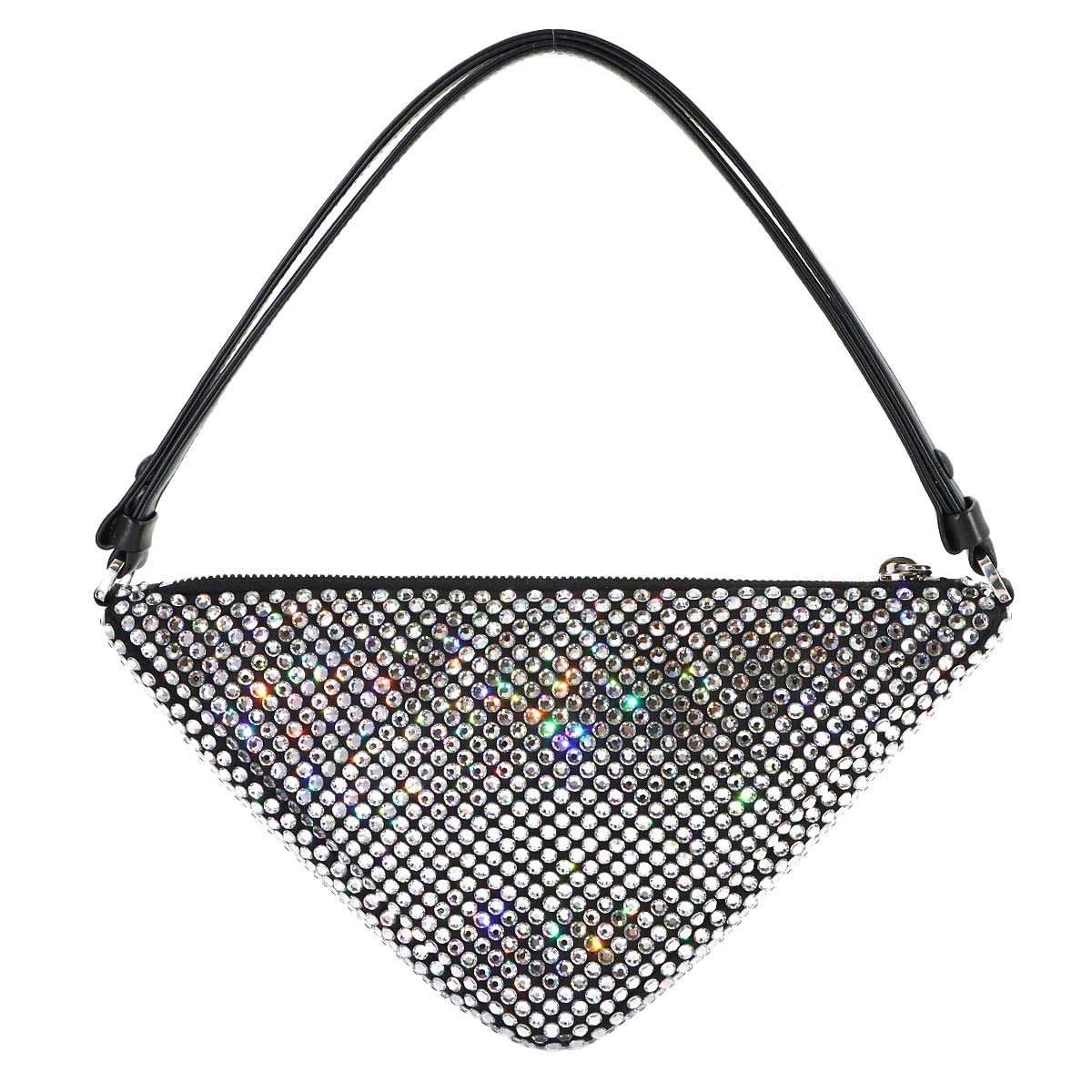 Triangle Pouch Shoulder Bag Satin Crystal RhineStone Black 1NQ044