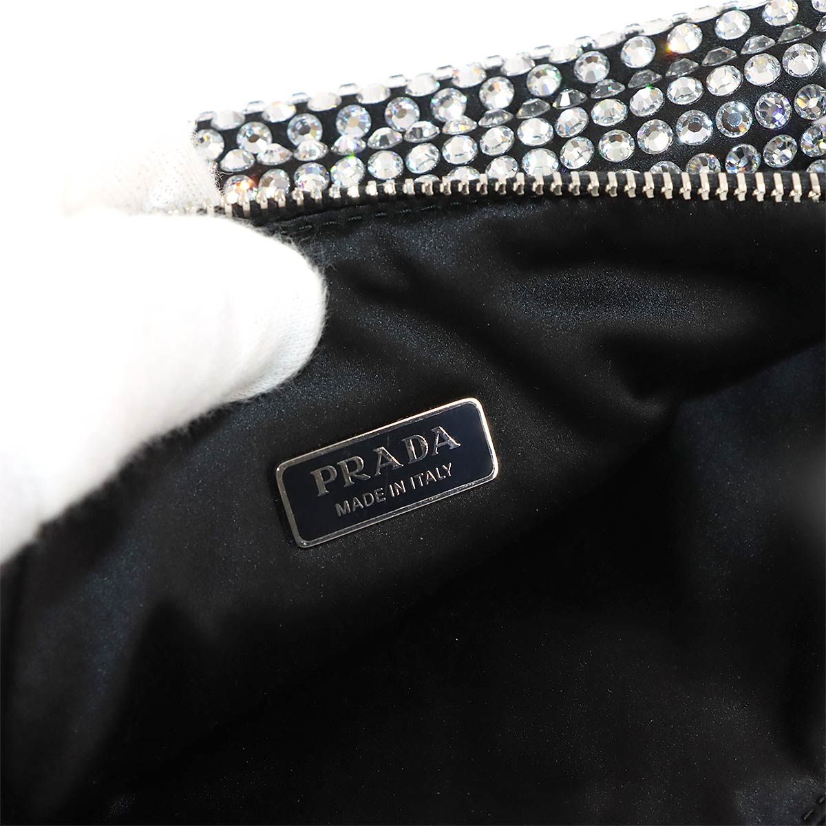 Triangle Pouch Shoulder Bag Satin Crystal RhineStone Black 1NQ044