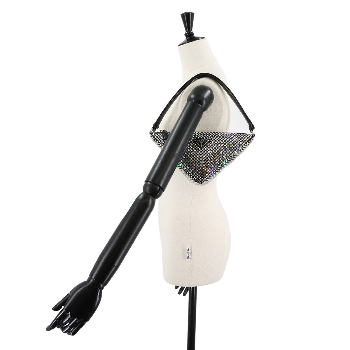 Triangle Pouch Shoulder Bag Satin Crystal RhineStone Black 1NQ044