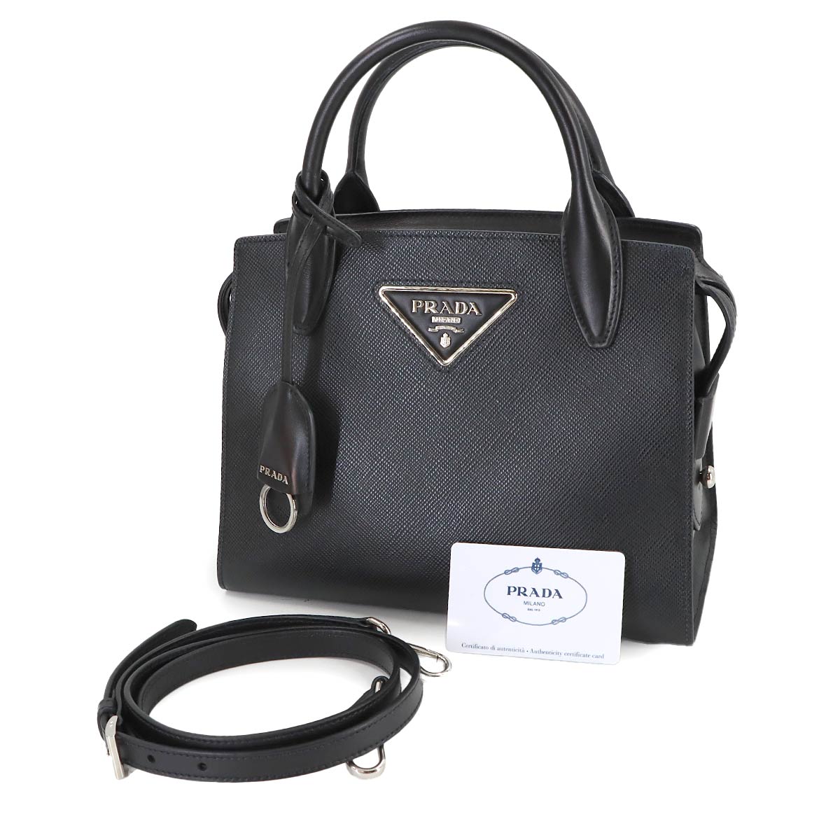 2way Hand Shoulder Bag Saffiano Leather Nero 1BA297 Black Purse