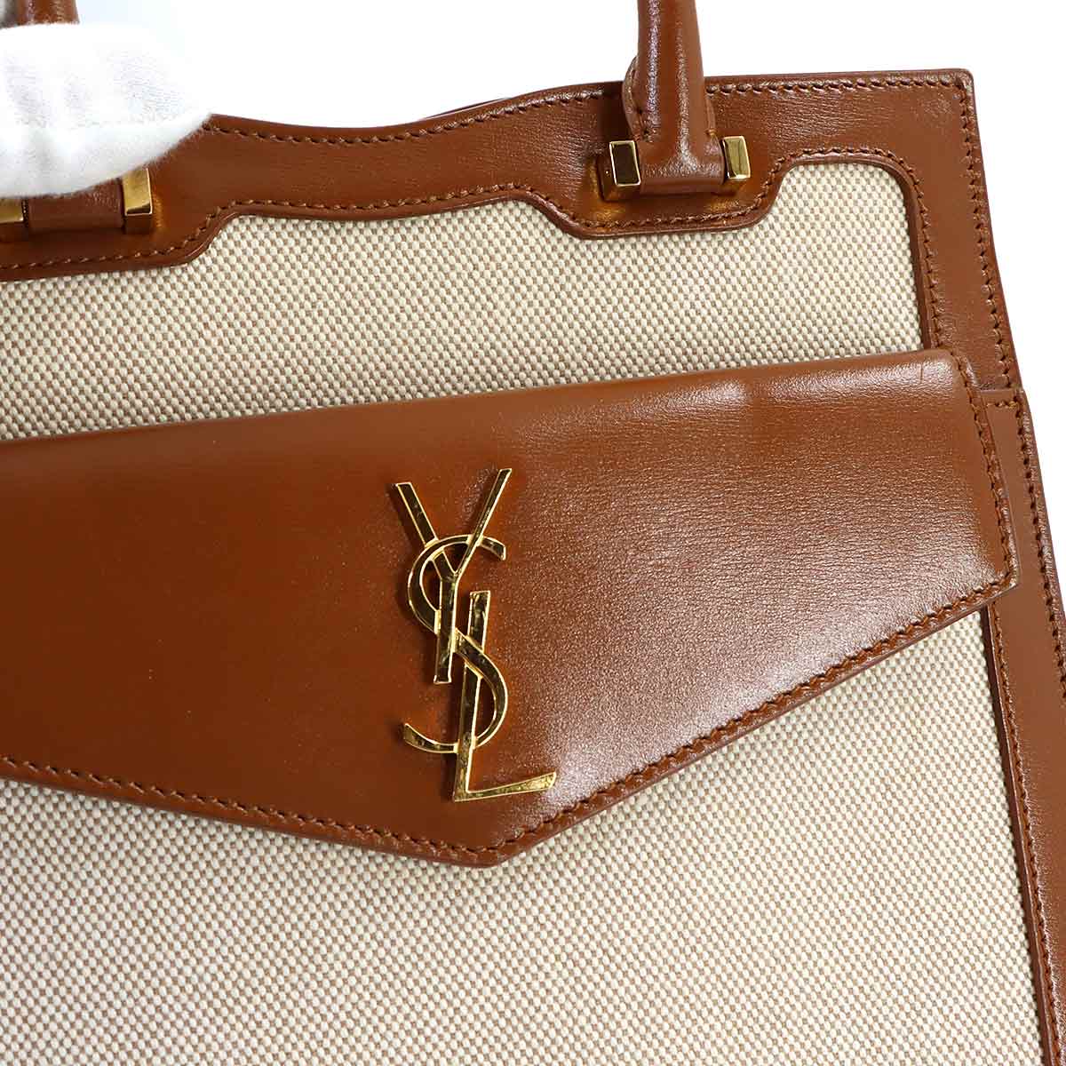 Uptown Hand Shoulder Bag Canvas Leather Brown 561203