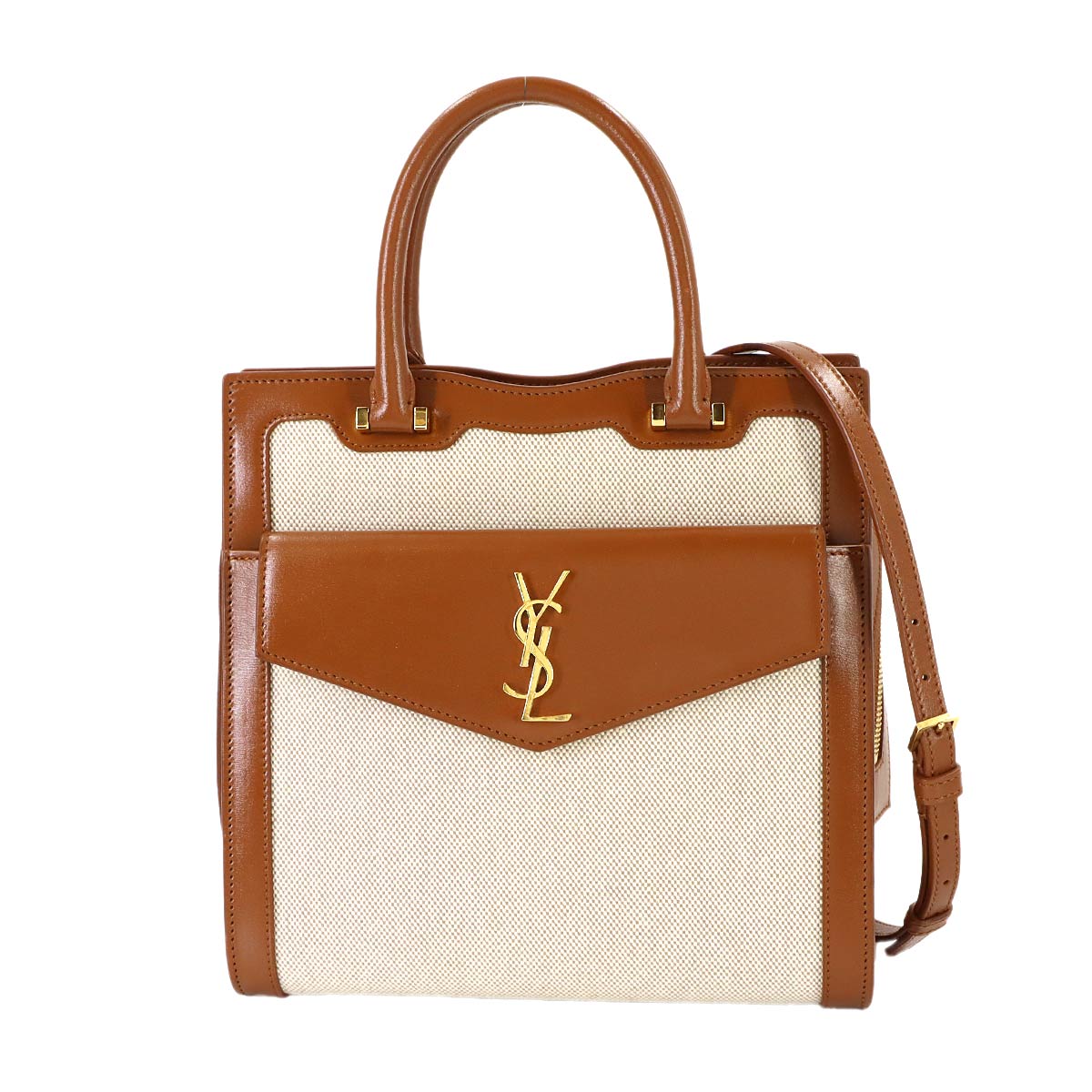 Uptown Hand Shoulder Bag Canvas Leather Brown 561203