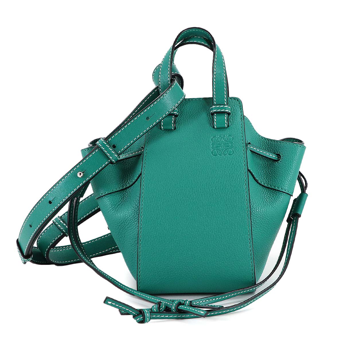 Hammock Drawstring Mini Hand Shoulder Bag Leather Green
