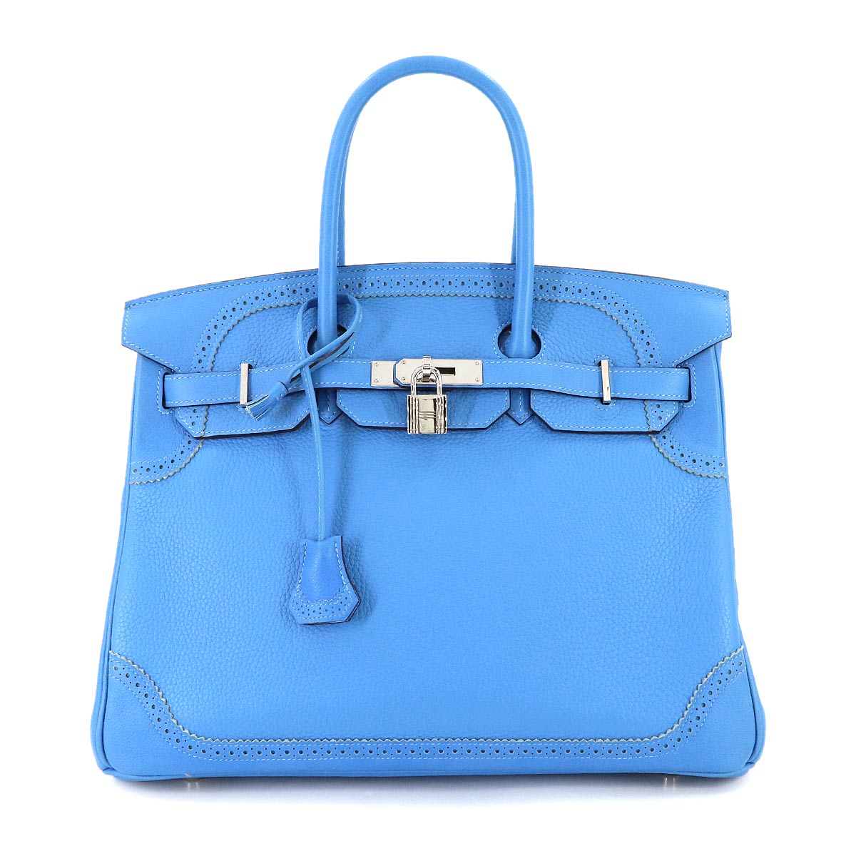 Birkin 35 Ghillies Taurillon Clemence Ever color Blue Paradise
