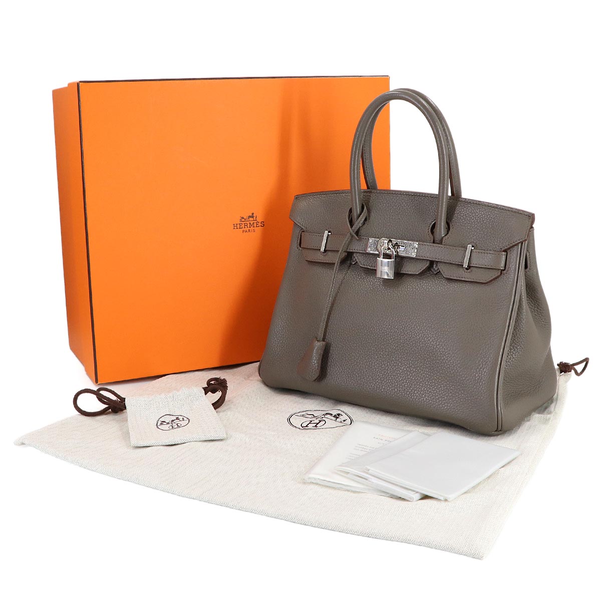Birkin 30 Taurillon Clemence Etain Hand Bag Grey Purse