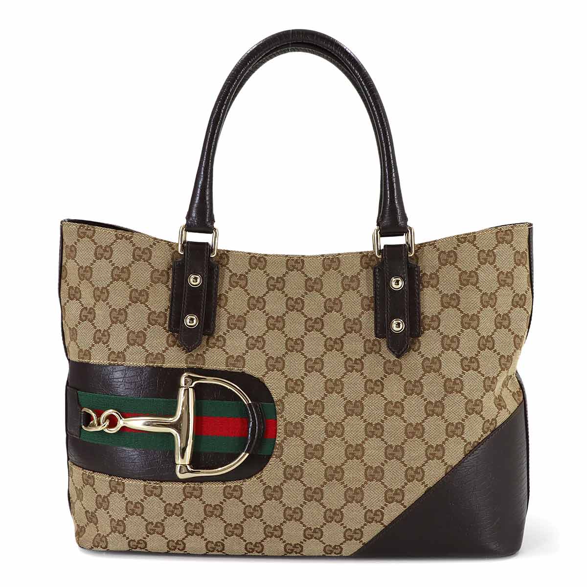 Horsebit Tote Bag GG Canvas Leather Beige Brown 137385 Purse