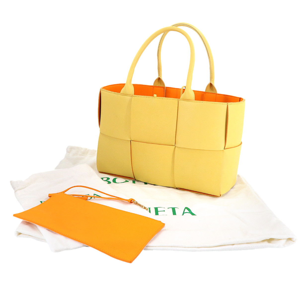 Intrecciato Small Arco Tote Bag Leather Yellow Orange