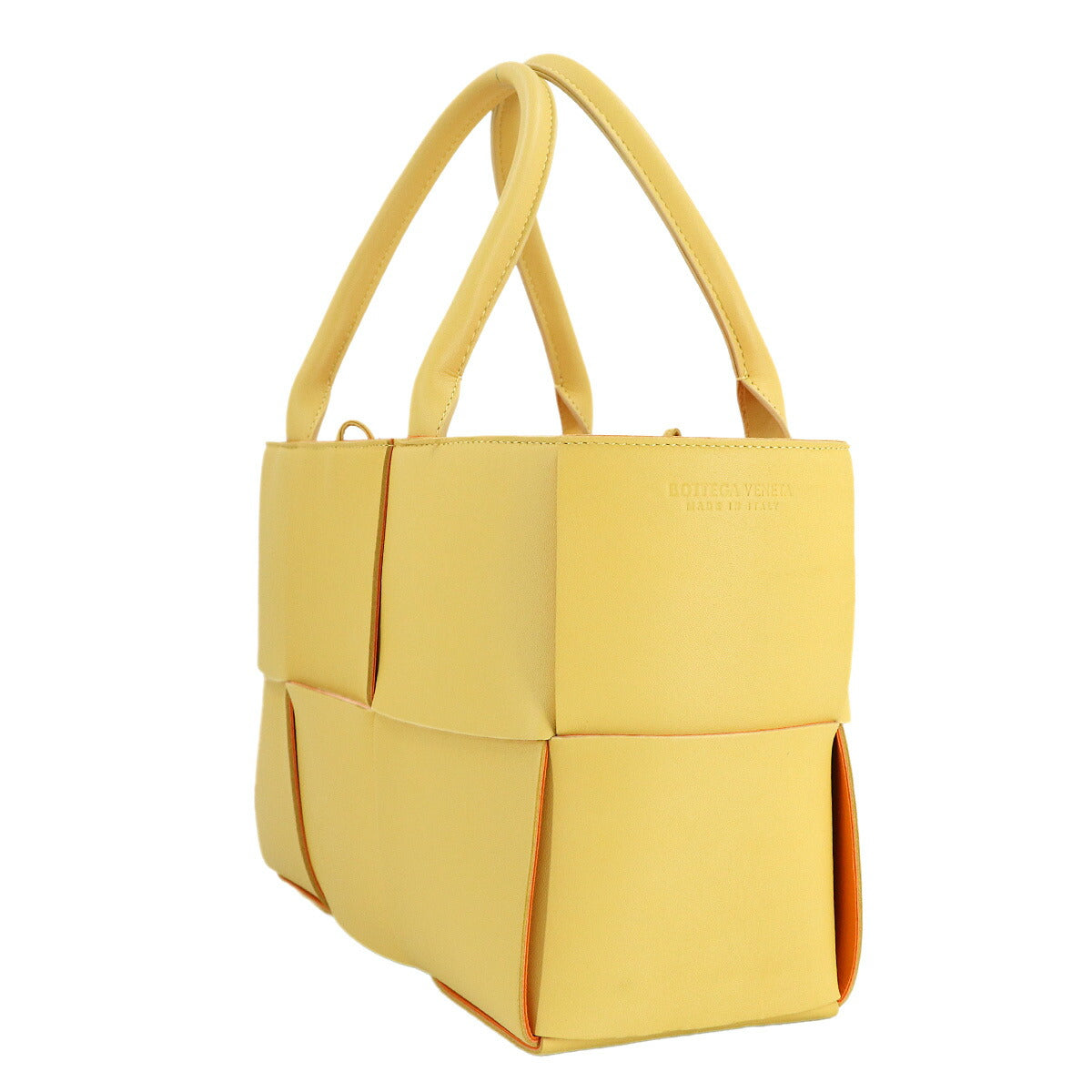 Intrecciato Small Arco Tote Bag Leather Yellow Orange