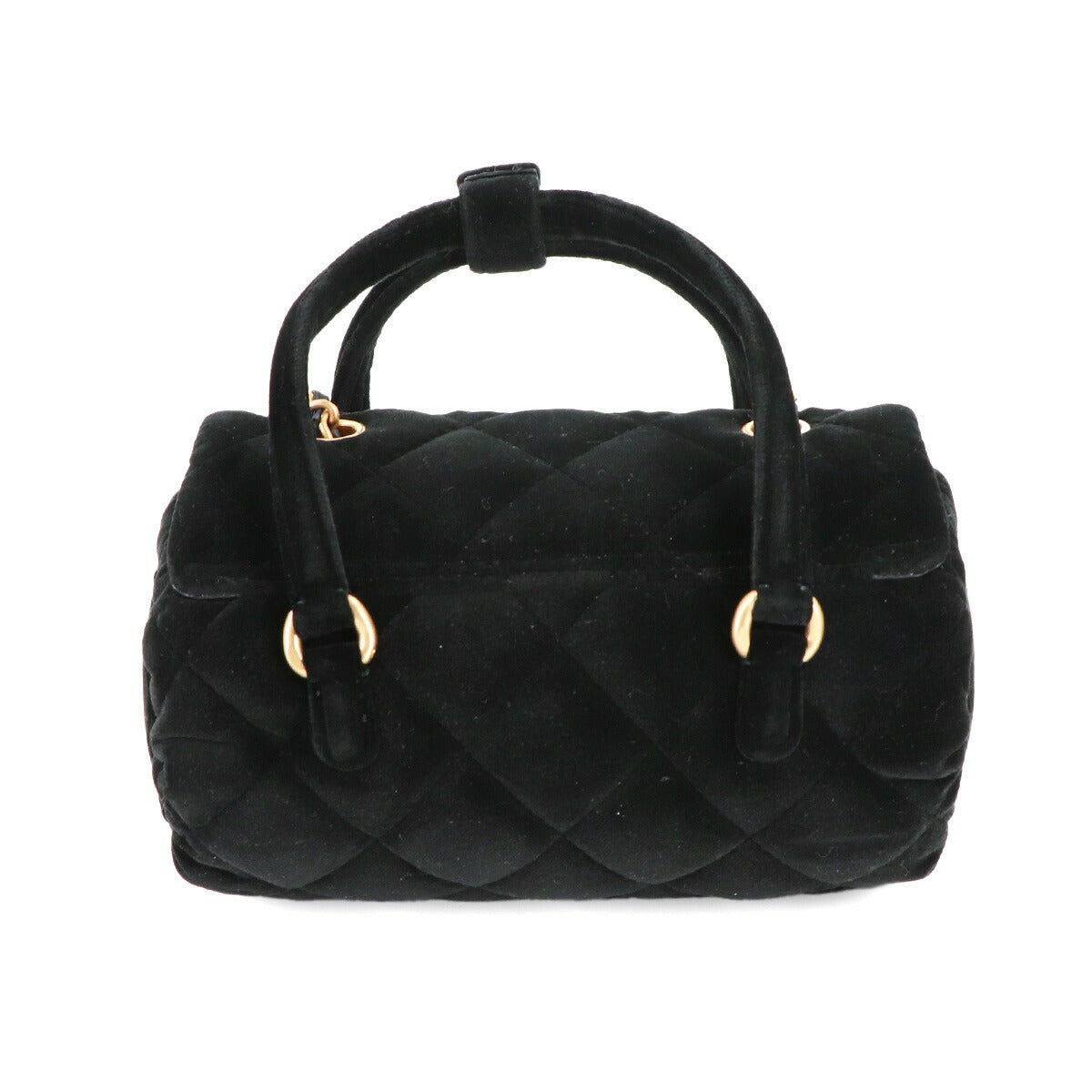 Matelasse Hand Chain Shoulder Bag Velvet Leather Black