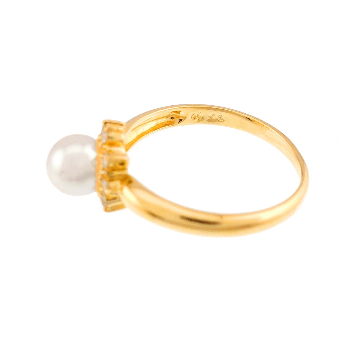 Akoya pearl 5.6mm Diamond 0.08ct Ring 18K YG 750 5.25-5.5(US)