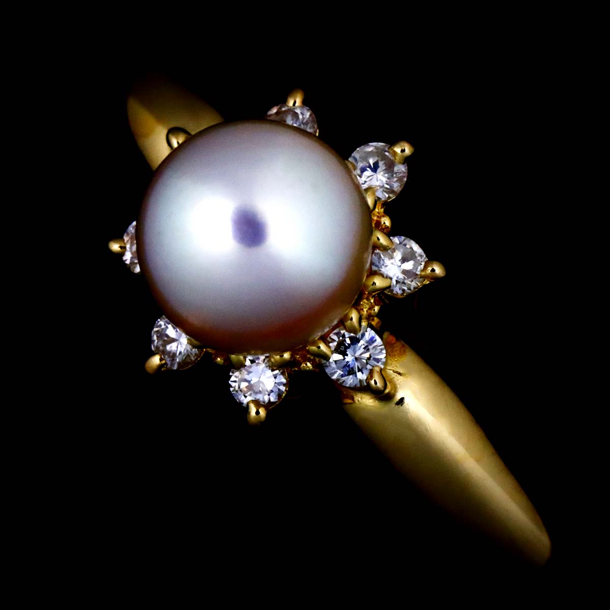 Akoya pearl 5.6mm Diamond 0.08ct Ring 18K YG 750 5.25-5.5(US)