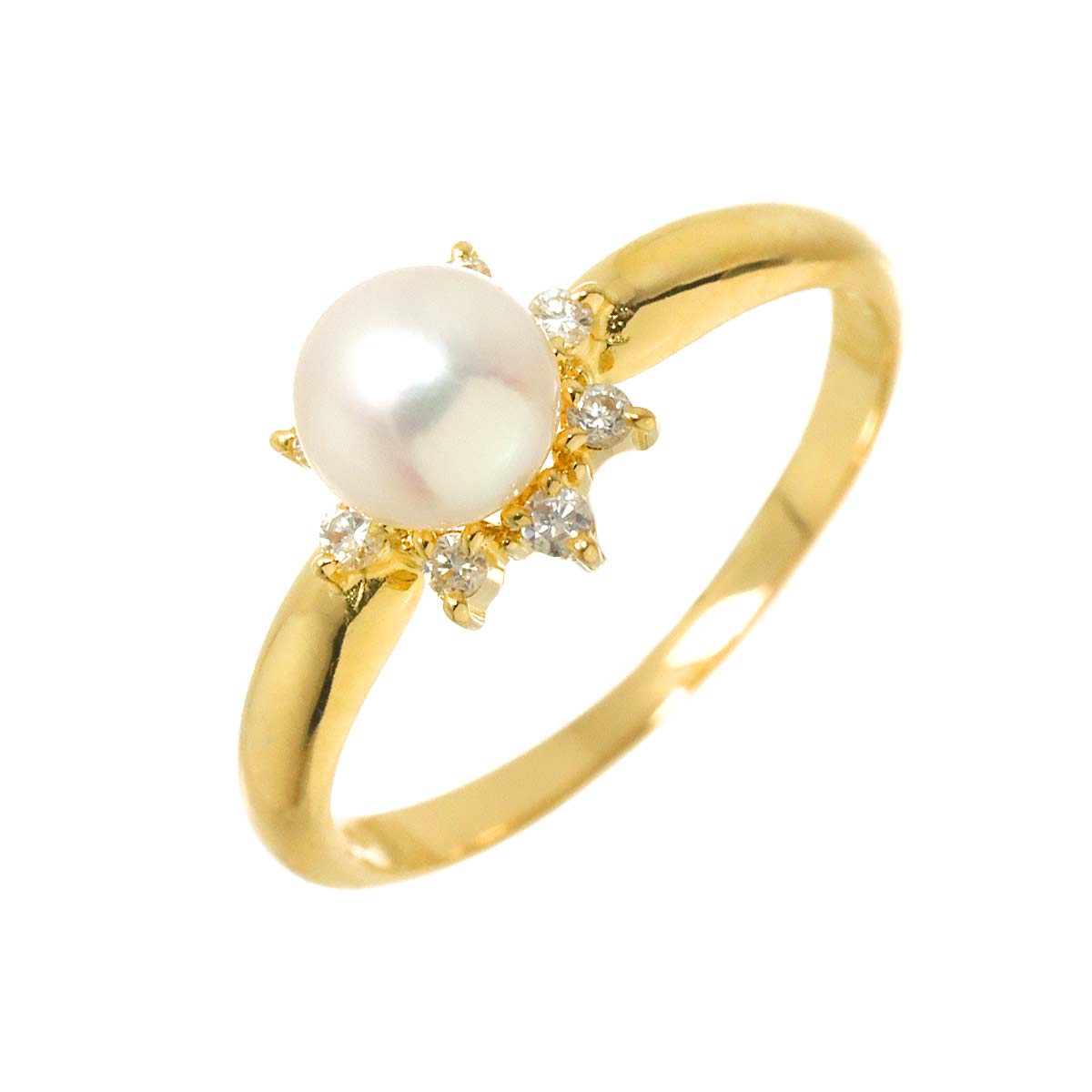 Akoya pearl 5.6mm Diamond 0.08ct Ring 18K YG 750 5.25-5.5(US)