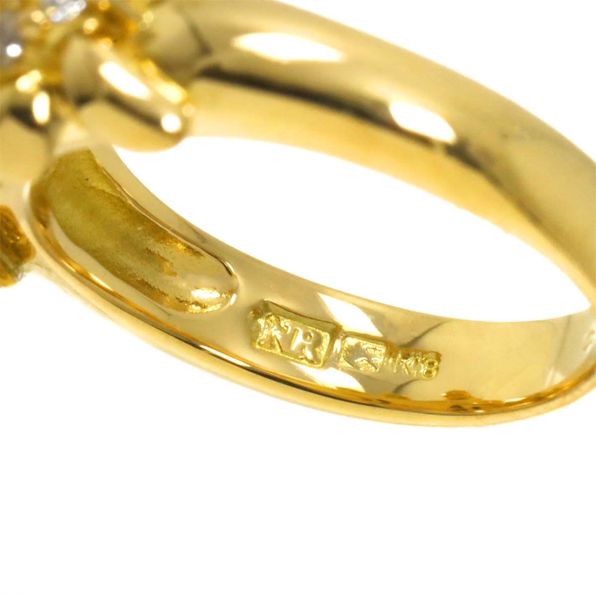 Akoya Pearl 7.6mm Diamond Ring 18K YG 750 Size4(US)