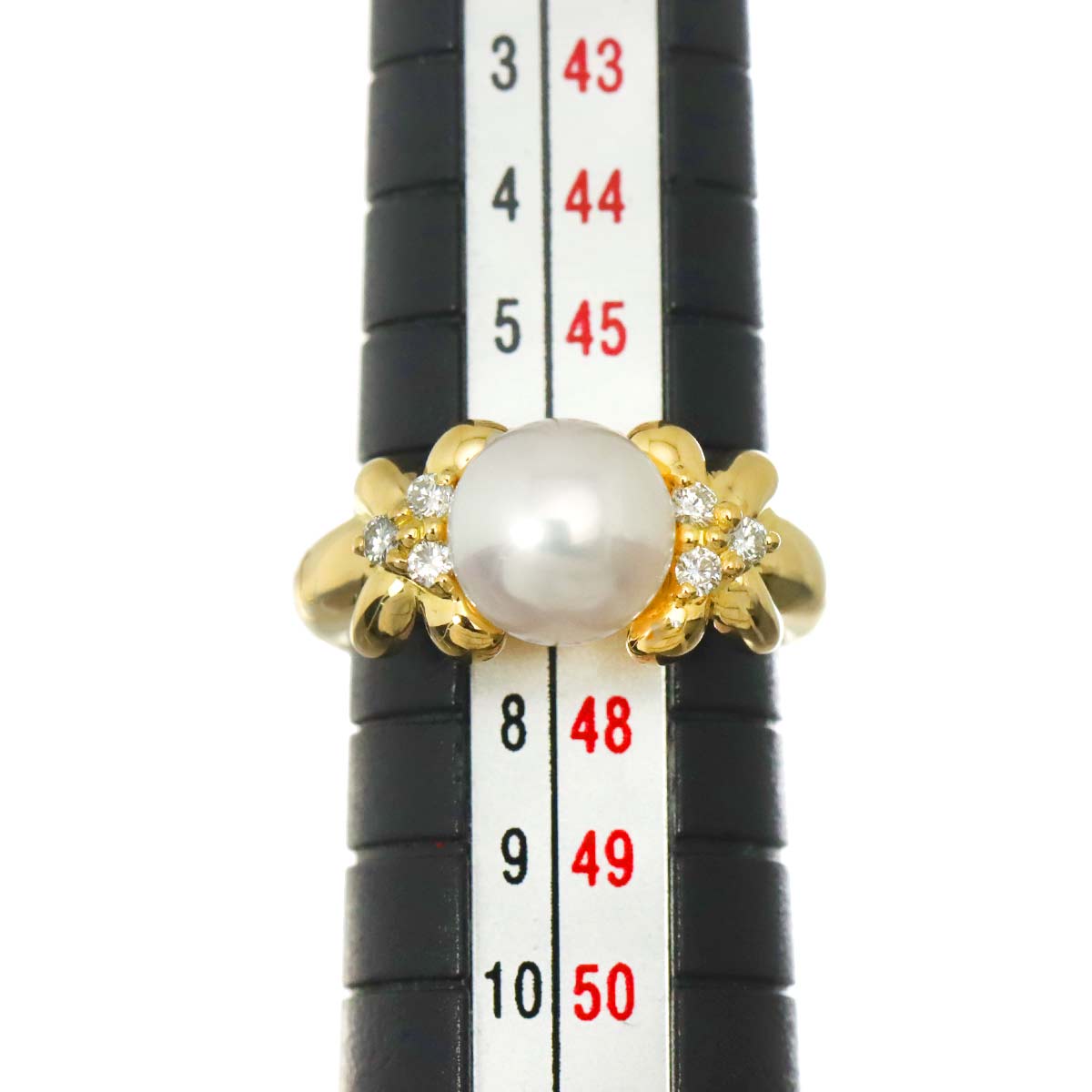 Akoya Pearl 7.6mm Diamond Ring 18K YG 750 Size4(US)