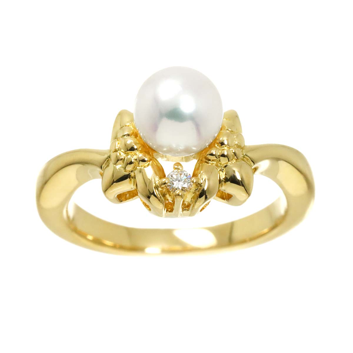 Akoya Pearl 6.3mm Diamond Ring 18K YG 750 size4.75-5(US)