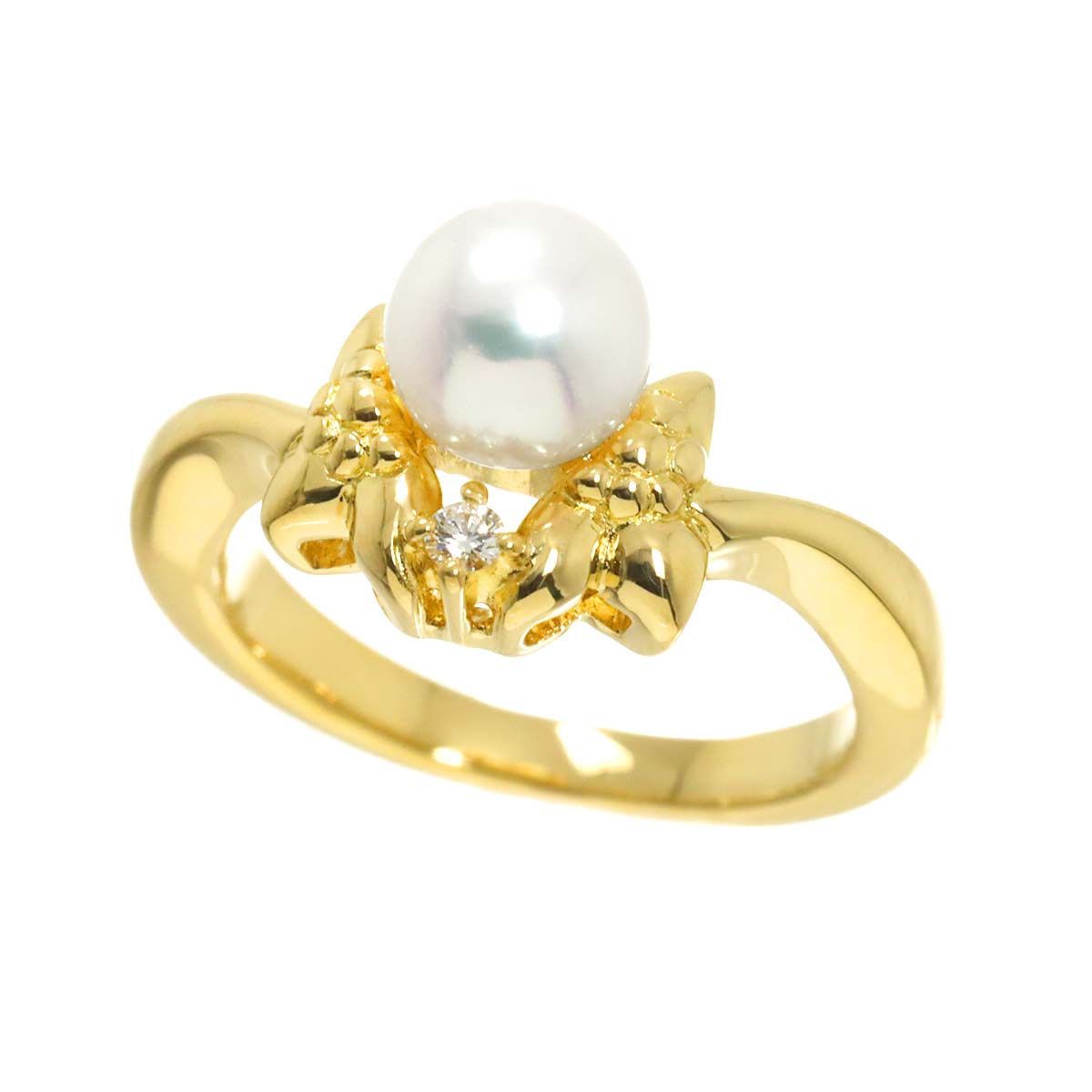 Akoya Pearl 6.3mm Diamond Ring 18K YG 750 size4.75-5(US)