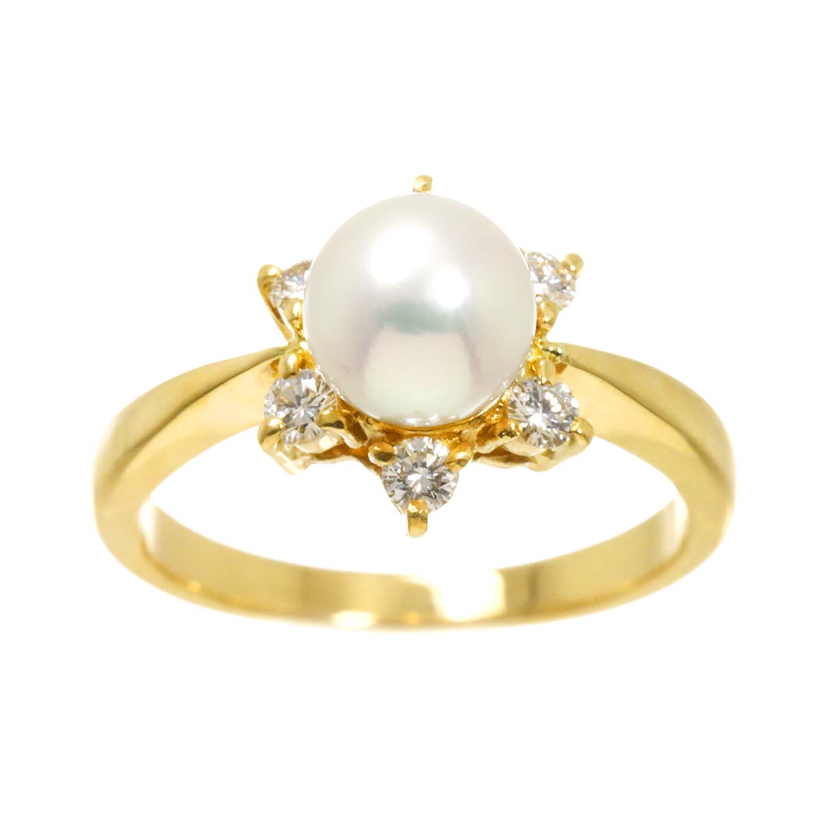 Akoya Pearl 6.2mm Diamond Ring 18K YG 750 size4.5(US)