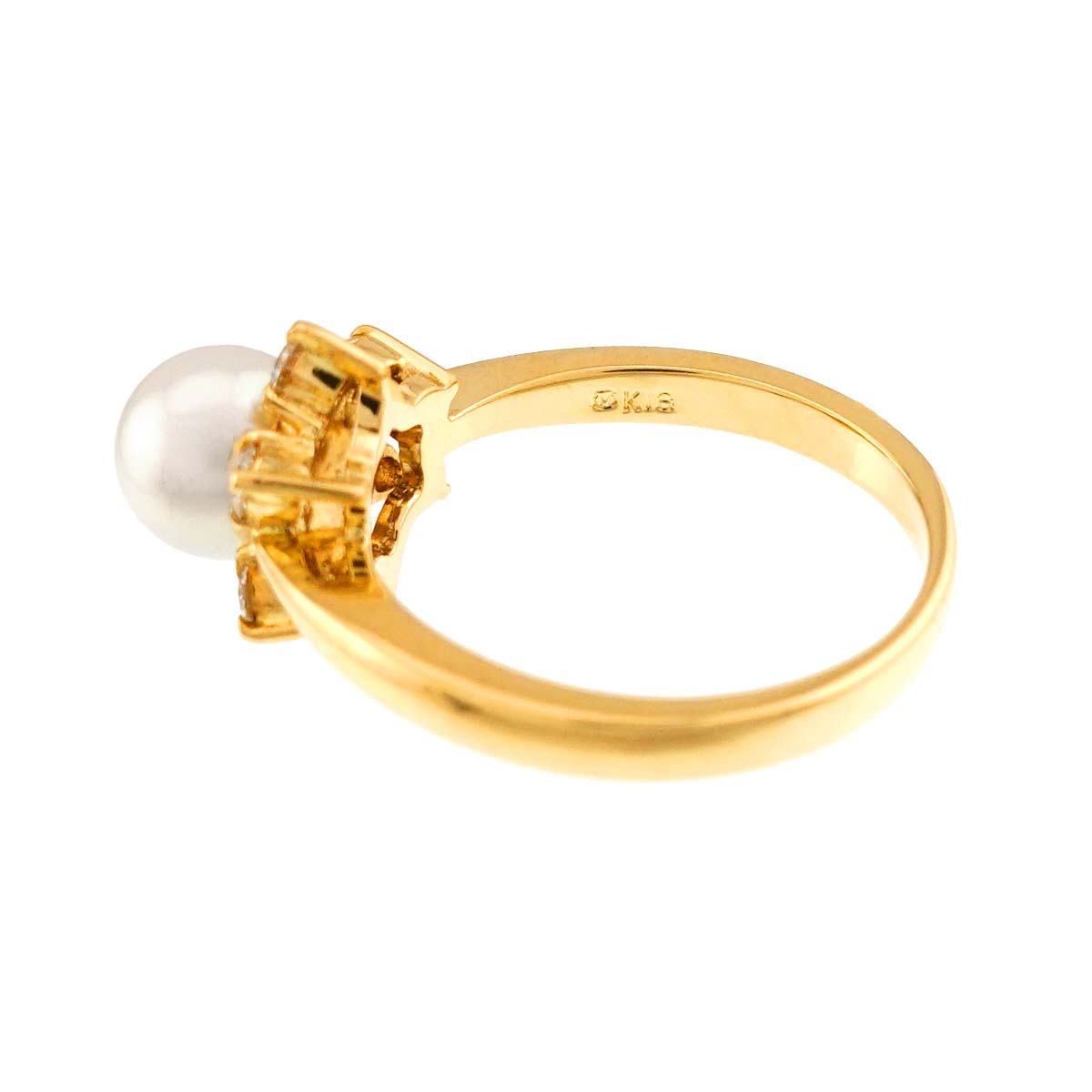 Akoya Pearl 6.2mm Diamond Ring 18K YG 750 size4.5(US)