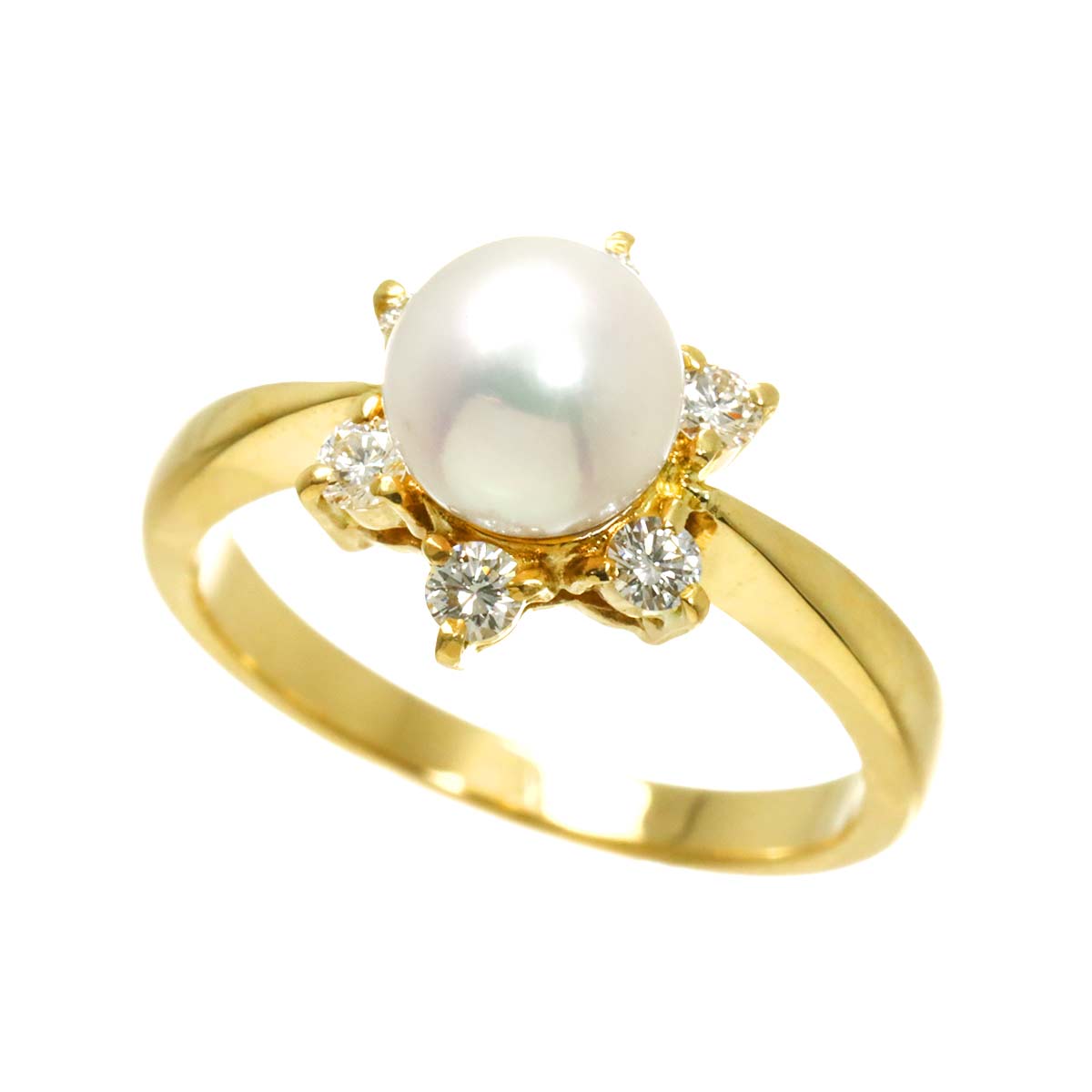 Akoya Pearl 6.2mm Diamond Ring 18K YG 750 size4.5(US)