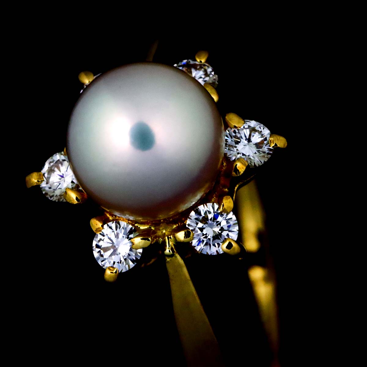 Akoya Pearl 6.2mm Diamond Ring 18K YG 750 size4.5(US)