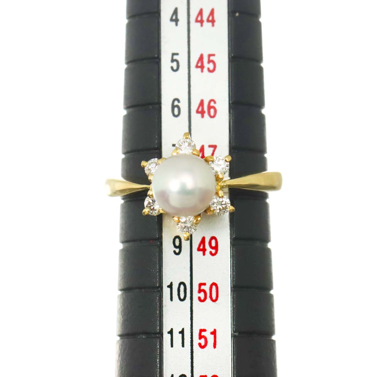 Akoya Pearl 6.2mm Diamond Ring 18K YG 750 size4.5(US)