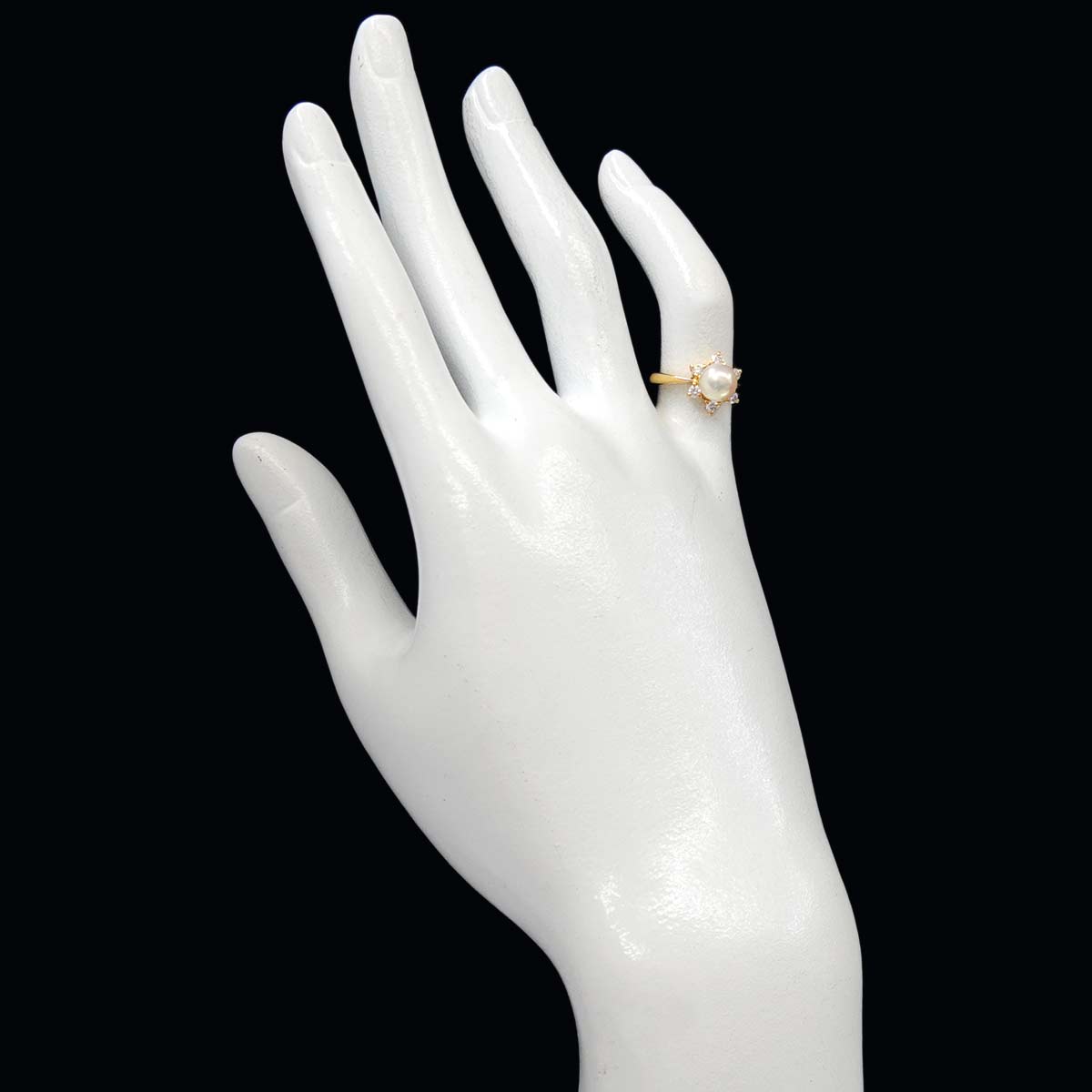 Akoya Pearl 6.2mm Diamond Ring 18K YG 750 size4.5(US)