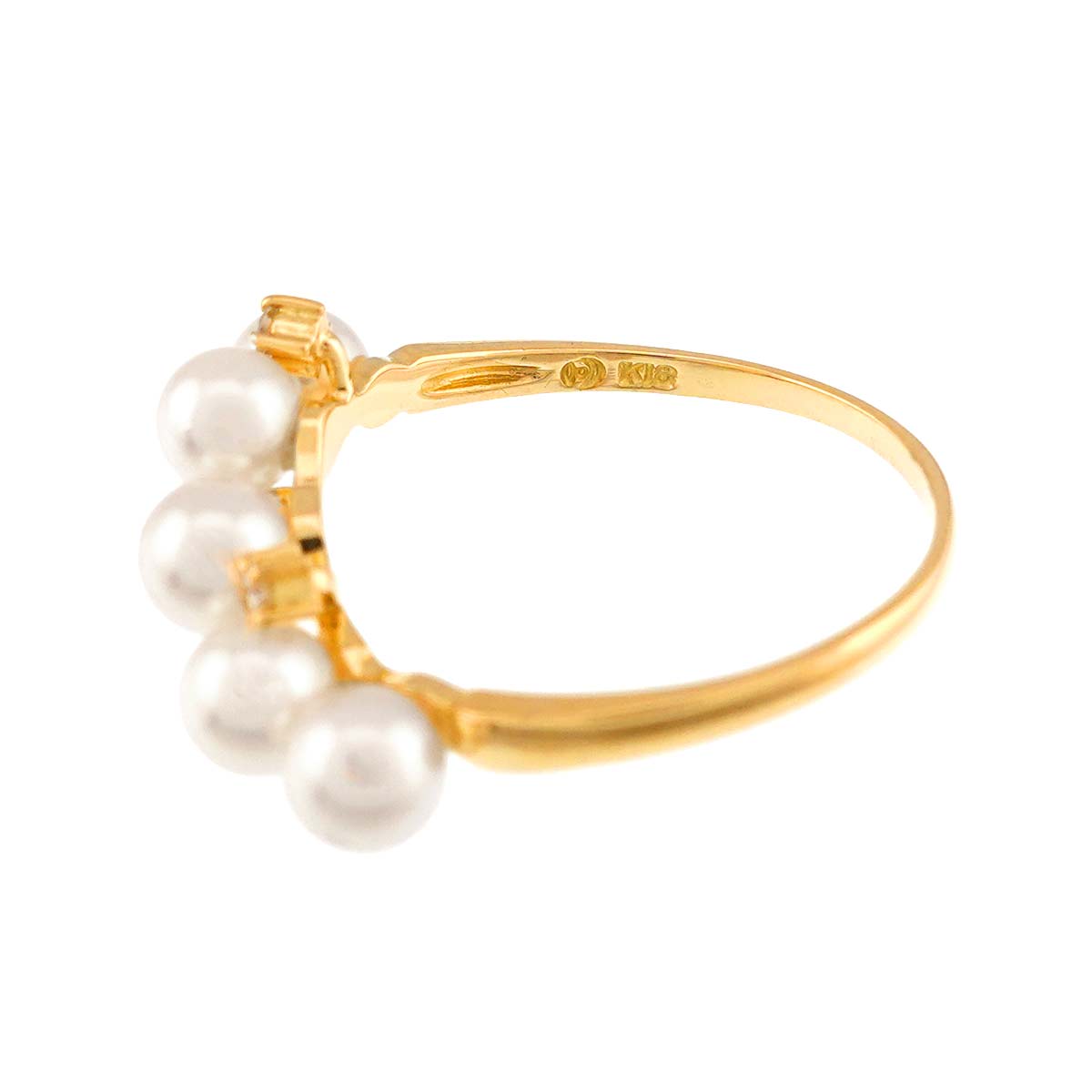 Baby Pearl 4.3mm Diamond 0.05ct Ring 18K YG 750 5.5-5.75(US)