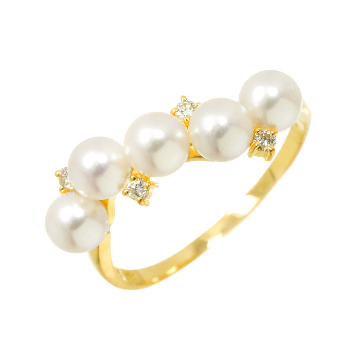 Baby Pearl 4.3mm Diamond 0.05ct Ring 18K YG 750 5.5-5.75(US)