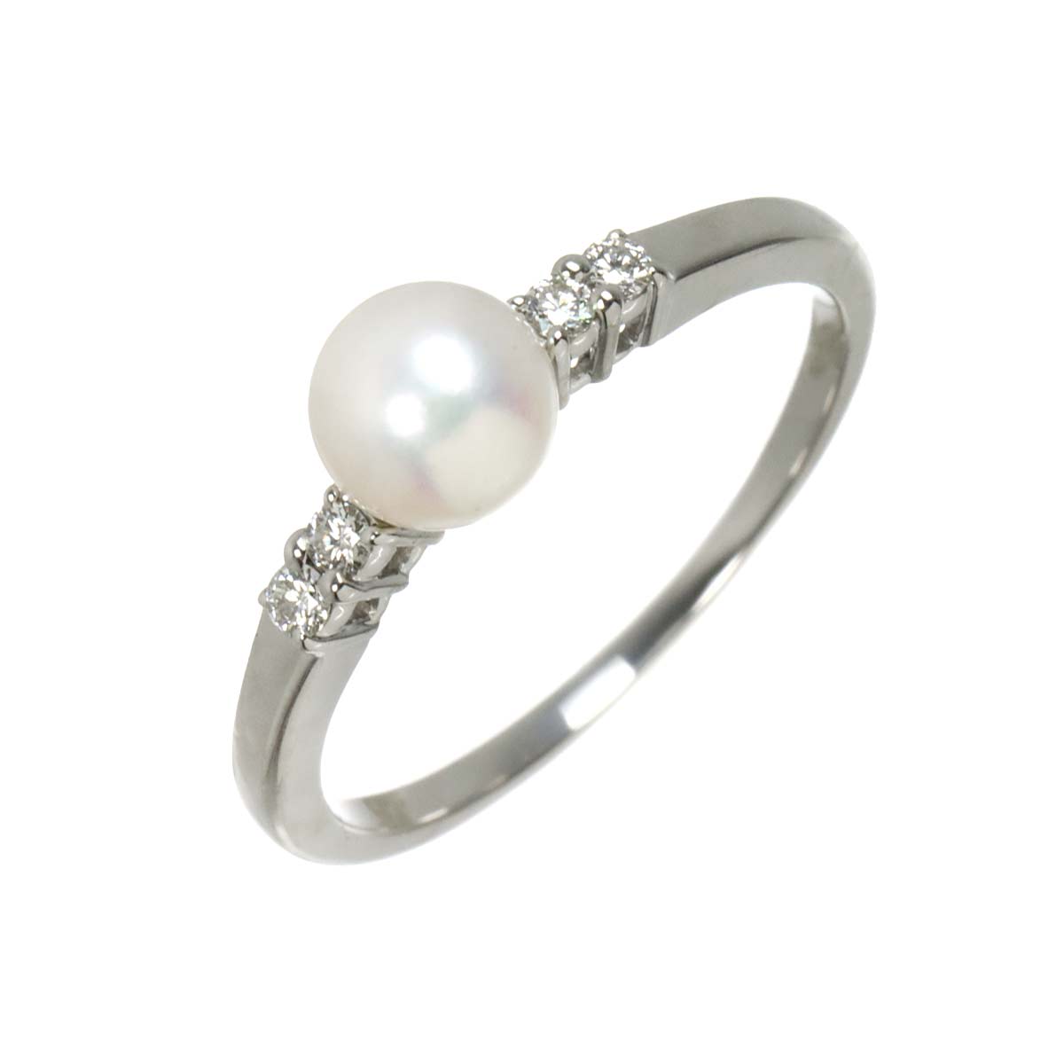 Akoya Pearl 5.8mm Diamond Ring 18K WG 750 size6.75(US)