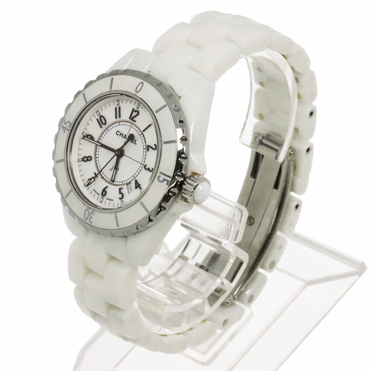 J12 33mm H0968 Date Ceramic Quartz White Dial Ladies Watch