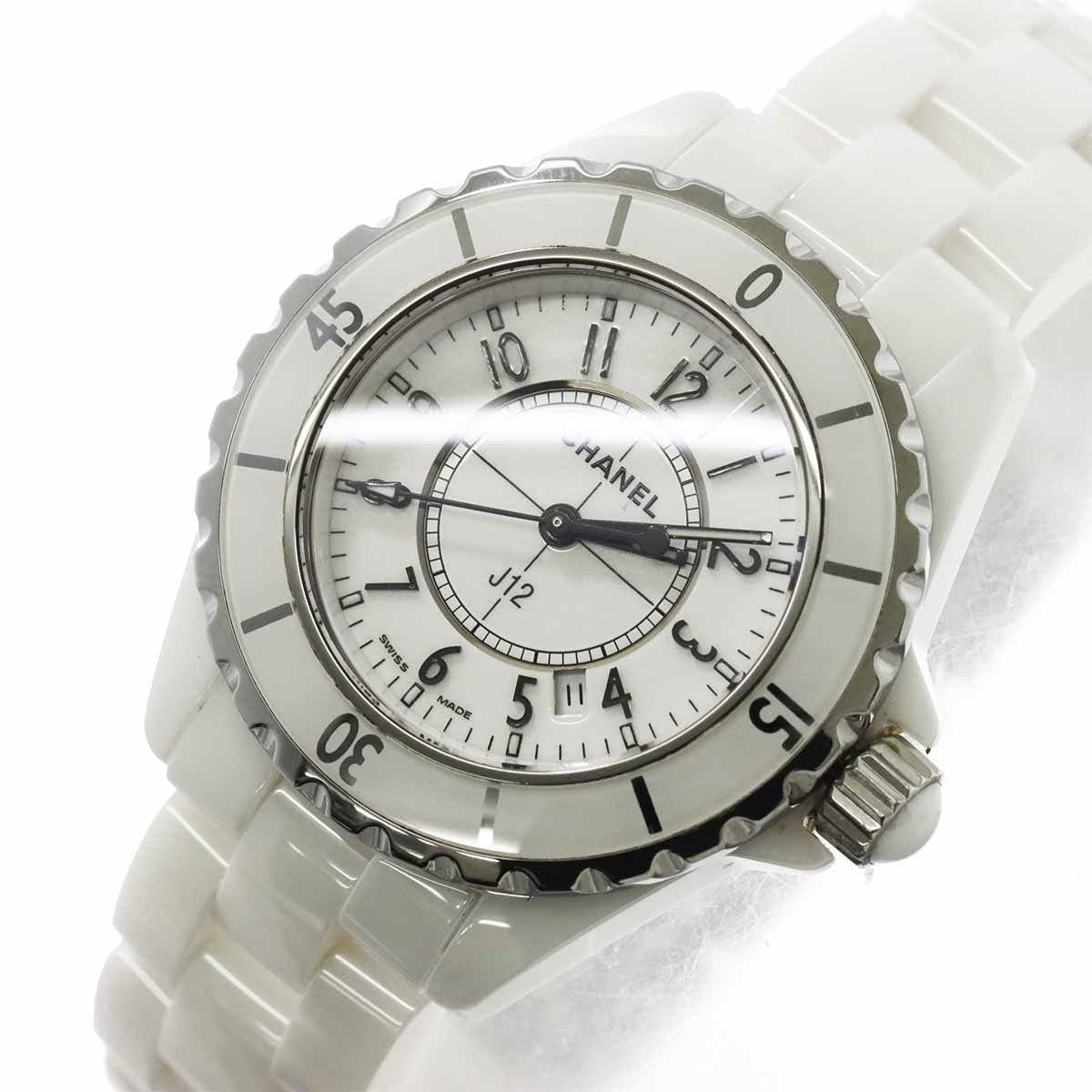 J12 33mm H0968 Date Ceramic Quartz White Dial Ladies Watch