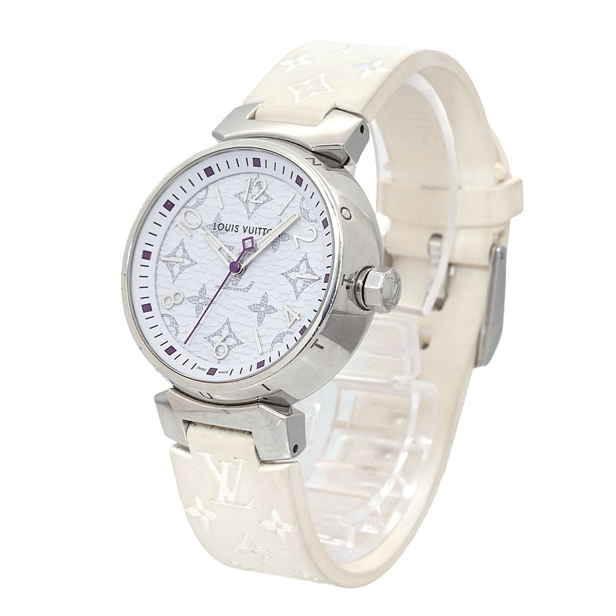 Tambour MM QA116 Quartz Monogram White Dial Ladies