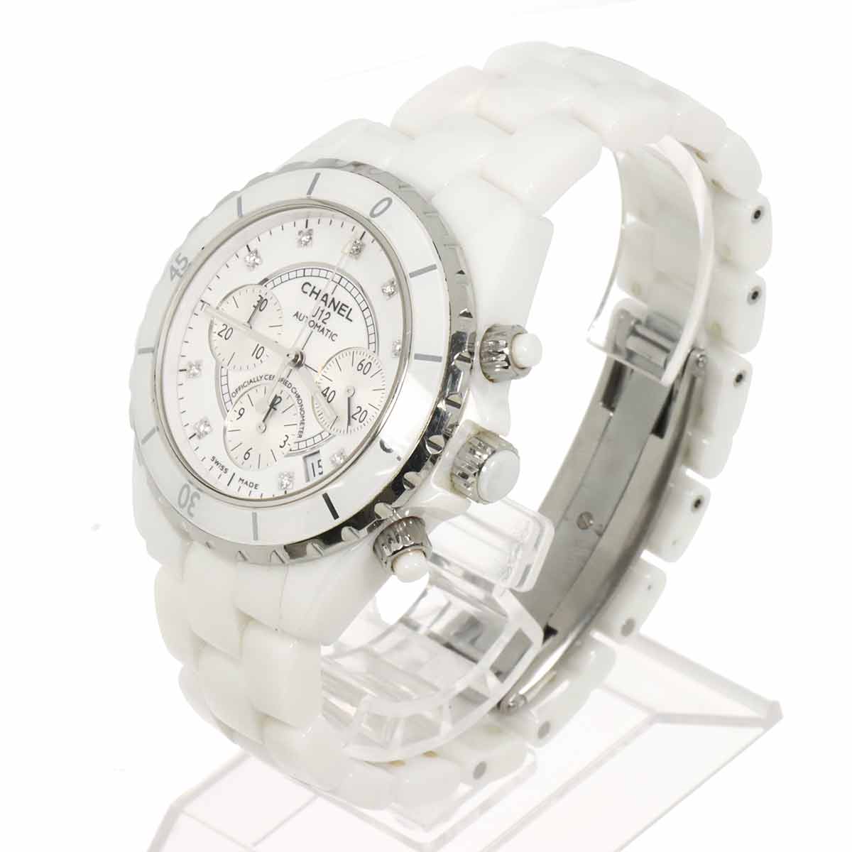 J12 Chronograph H2009 9P Diamond Date White Dial Mens Watch
