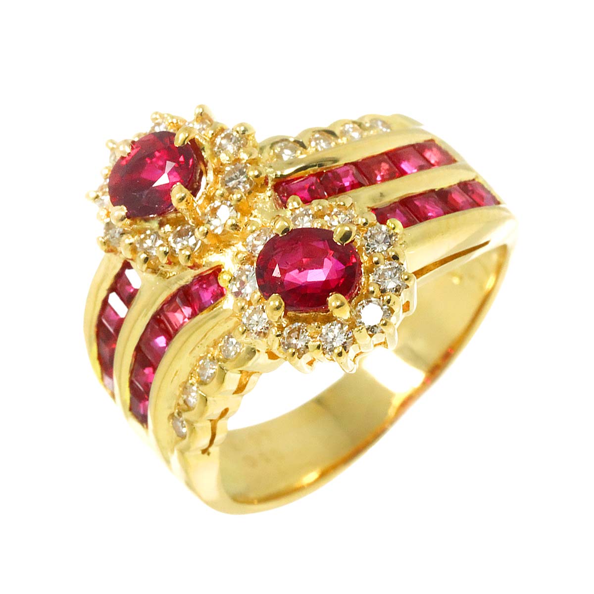 Ruby 1.97ct Diamond 0.43ct Ring 18K YG size5.25(US)