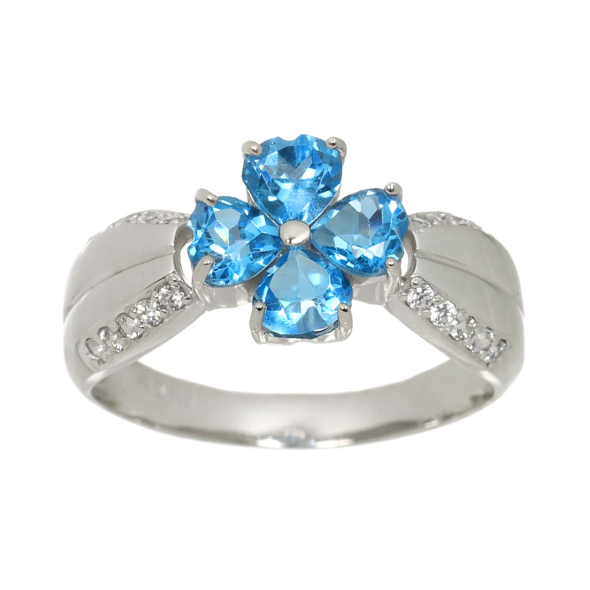 Blue Topaz Diamond Ring 10K K10 WG White Gold 416 size5.75-6(US)