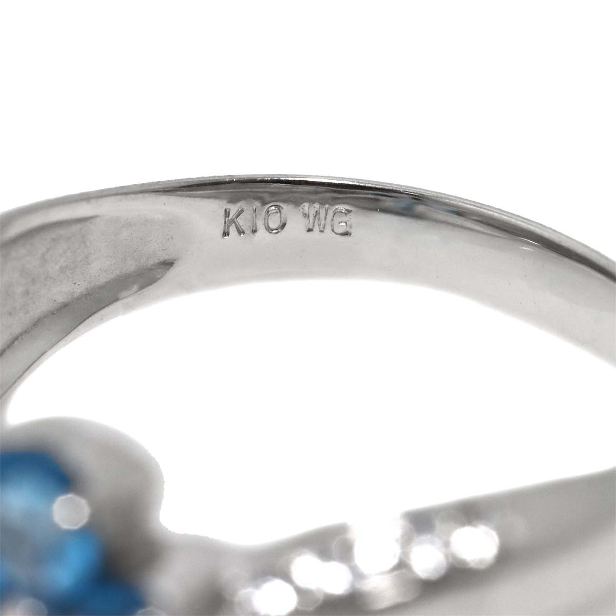 Blue Topaz Diamond Ring 10K K10 WG White Gold 416 size5.75-6(US)