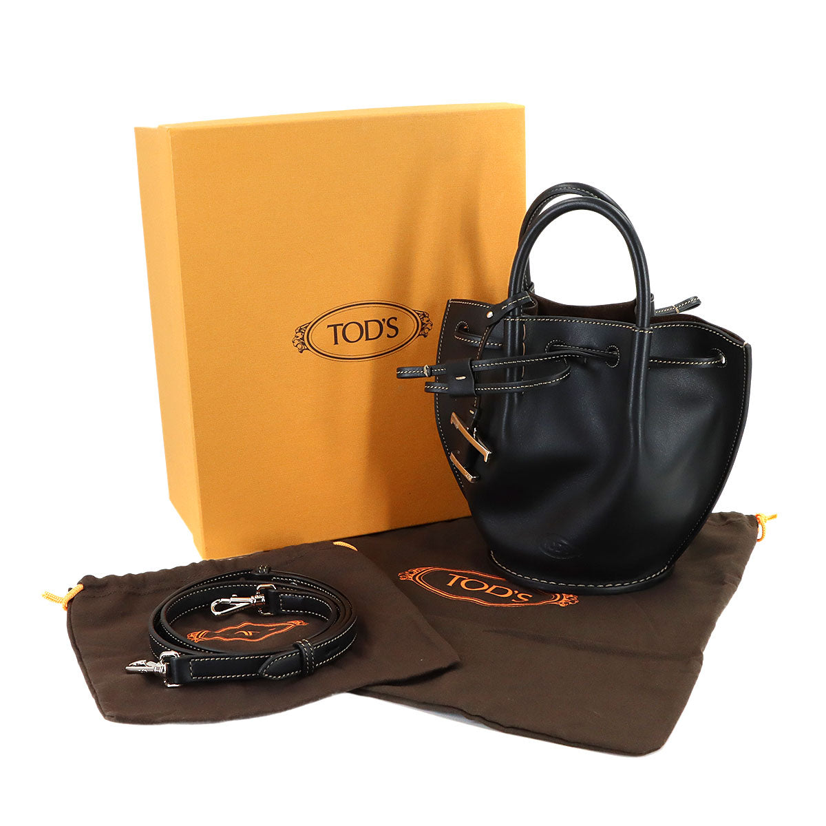 T Timeless Bucket Mini Hand Shoulder Bag Leather Black