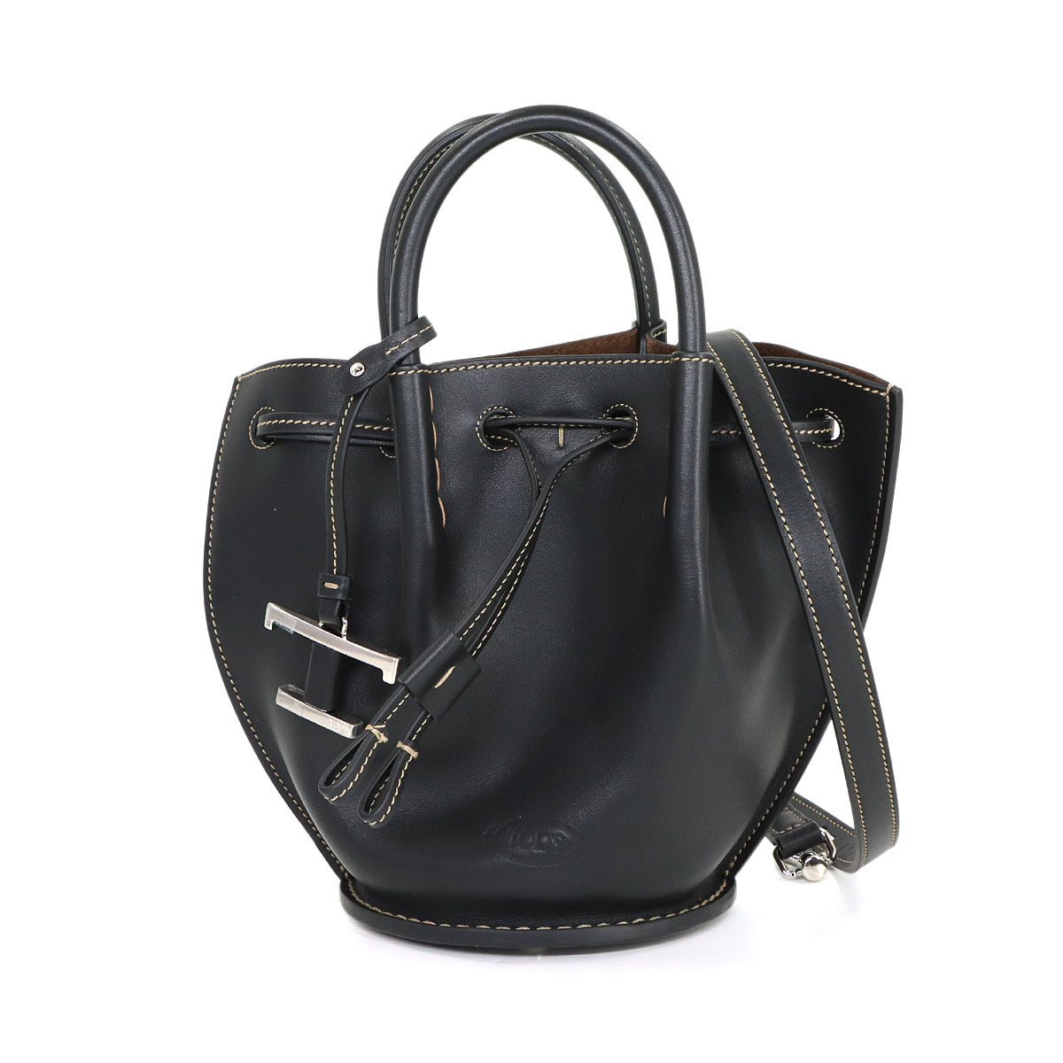 T Timeless Bucket Mini Hand Shoulder Bag Leather Black