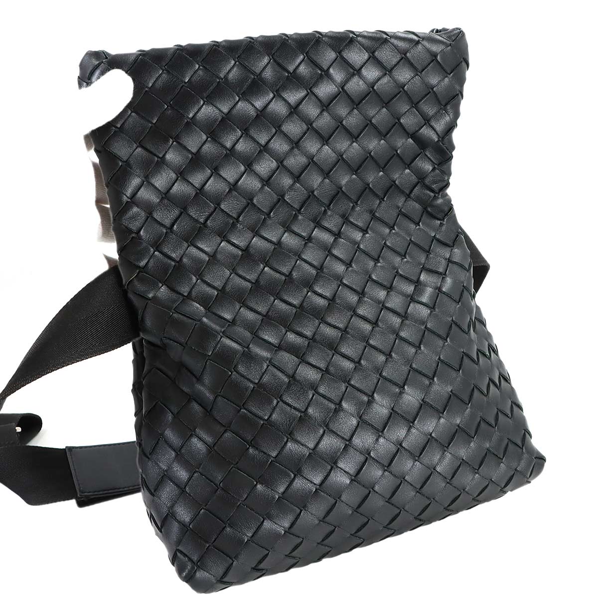 Intrecciato Shoulder Bag Leather Black Purse