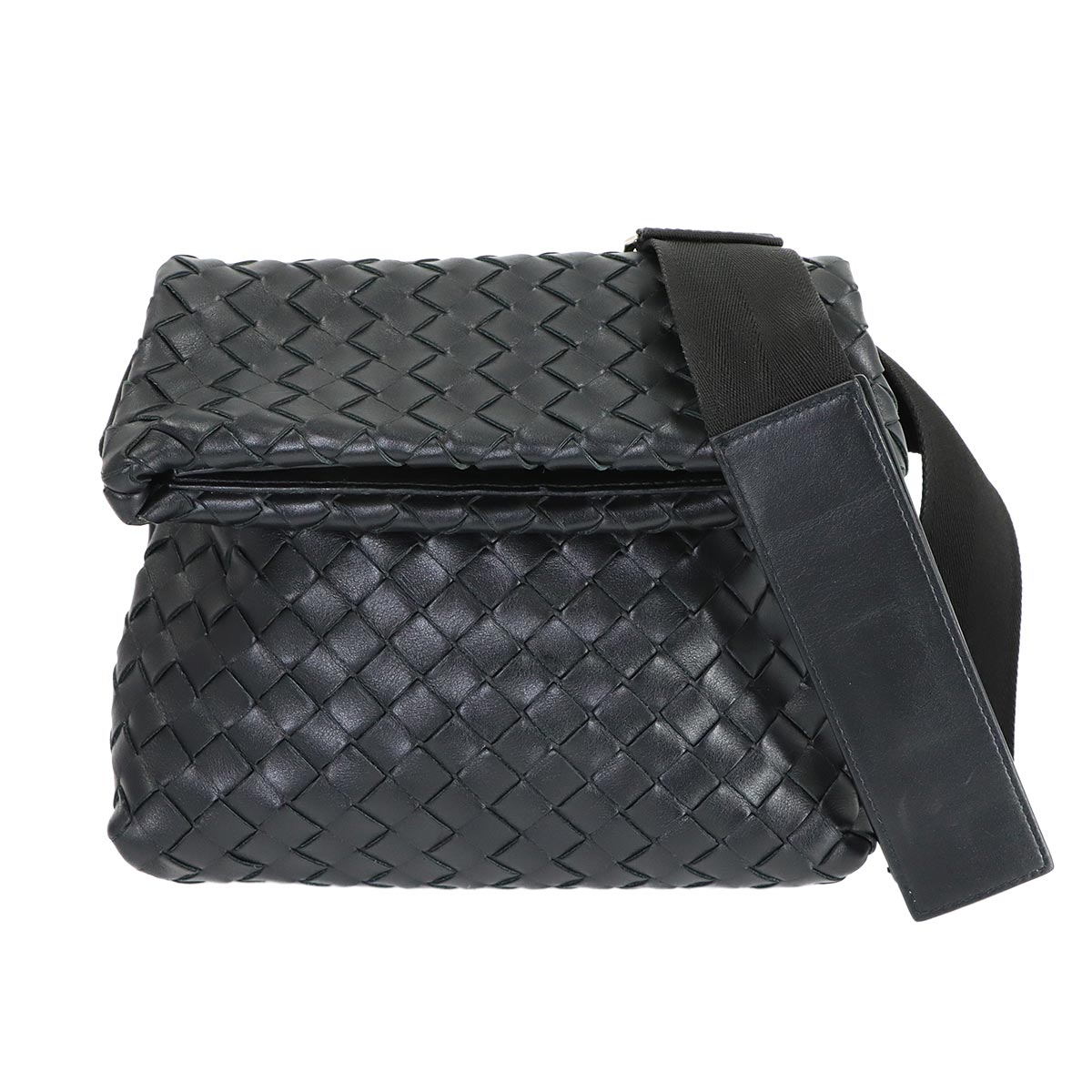 Intrecciato Shoulder Bag Leather Black Purse