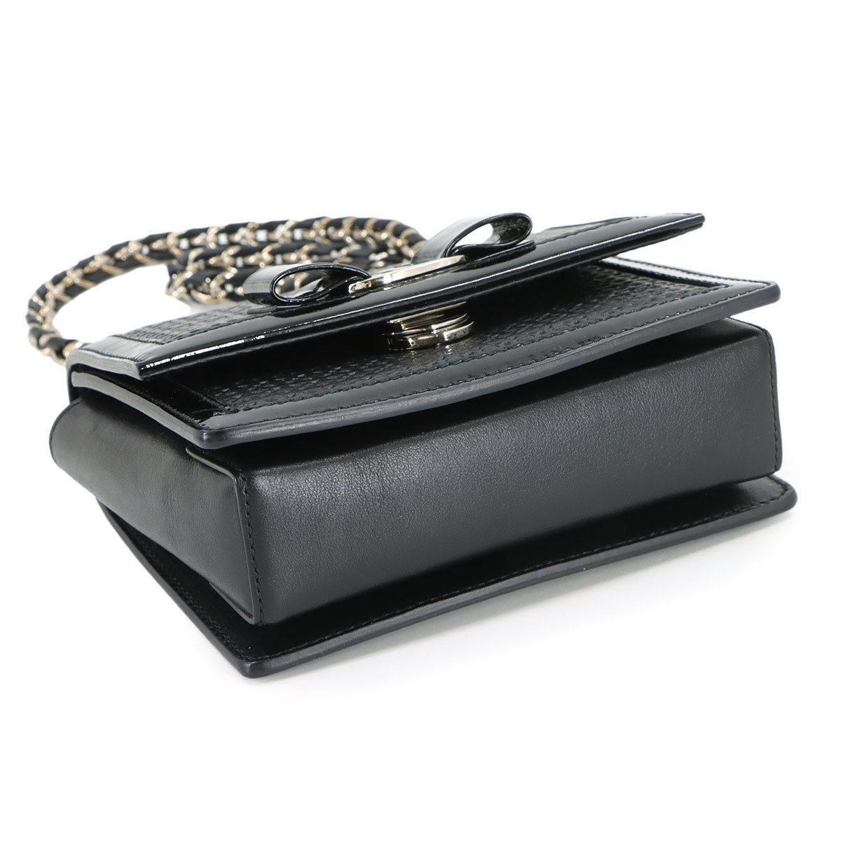 Ginny Vara Ribbon Shoulder Bag Leather Black