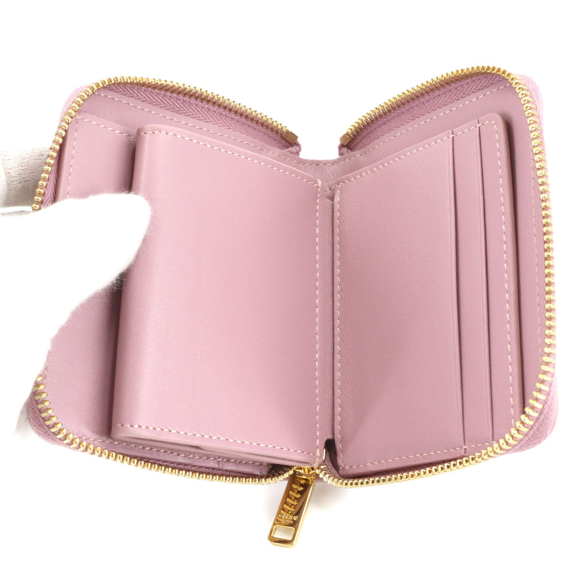 Small Zipped Compact Wallet Leather Pink 10L203BEL