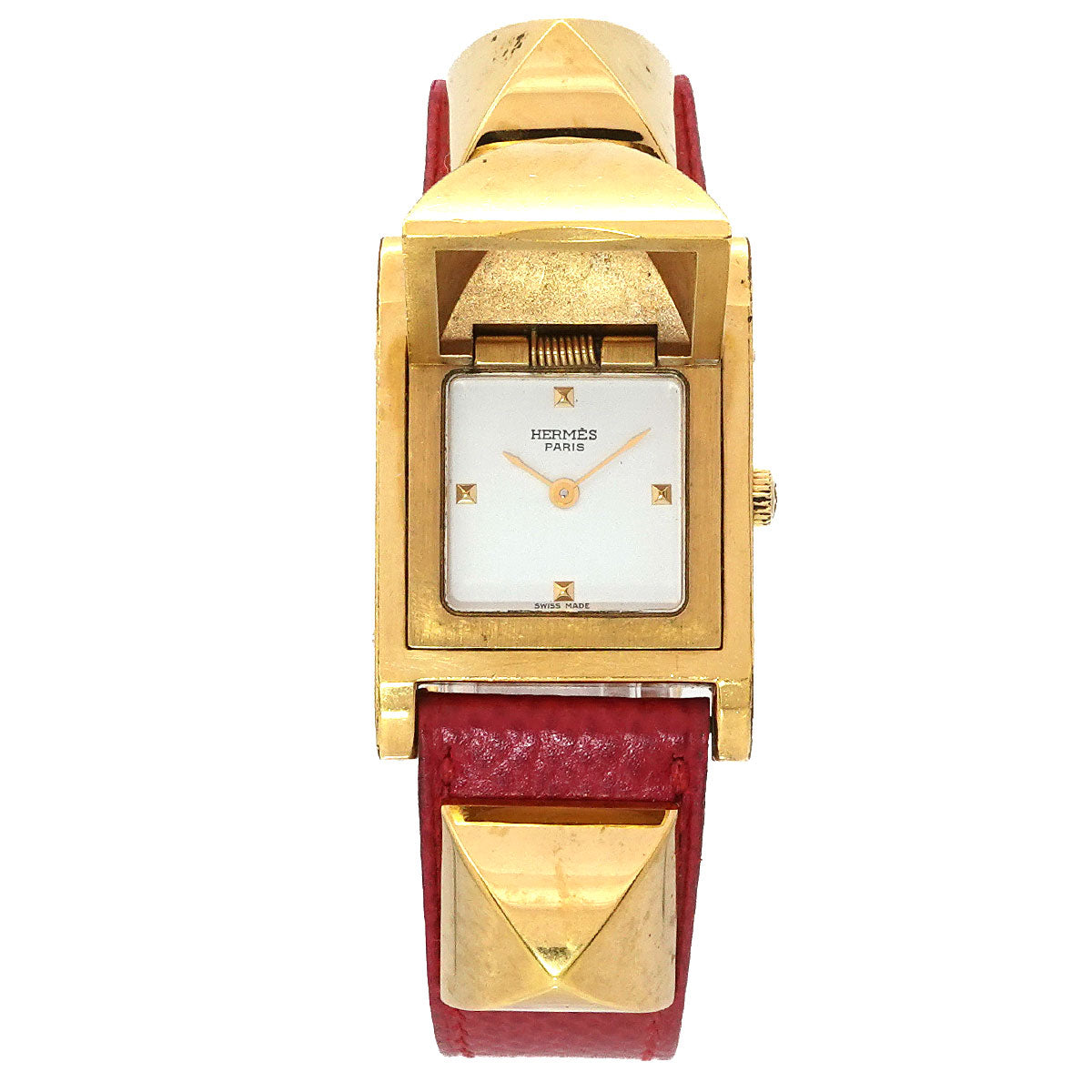 Medor Vintage pyramid Gold studs Quartz White Dial Ladies
