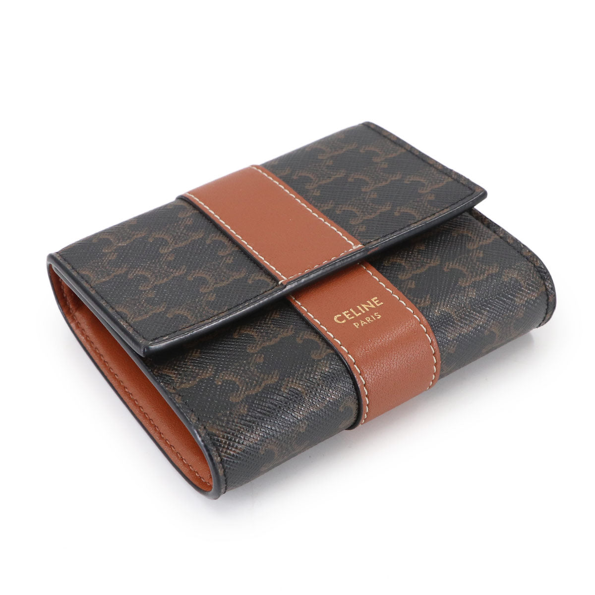 Triomphe Small Trifold Wallet PVC Tan Black Brown 10D572BZ9
