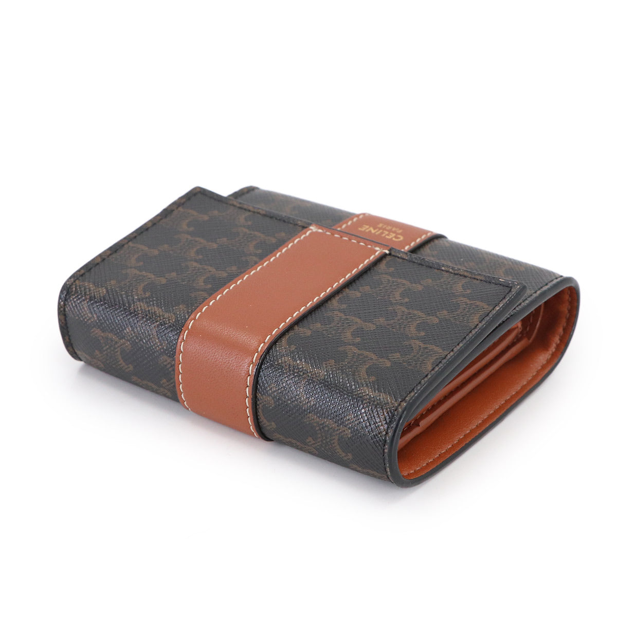 Triomphe Small Trifold Wallet PVC Tan Black Brown 10D572BZ9