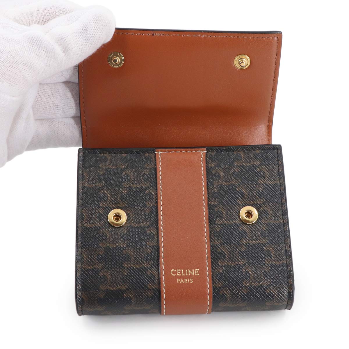 Triomphe Small Trifold Wallet PVC Tan Black Brown 10D572BZ9