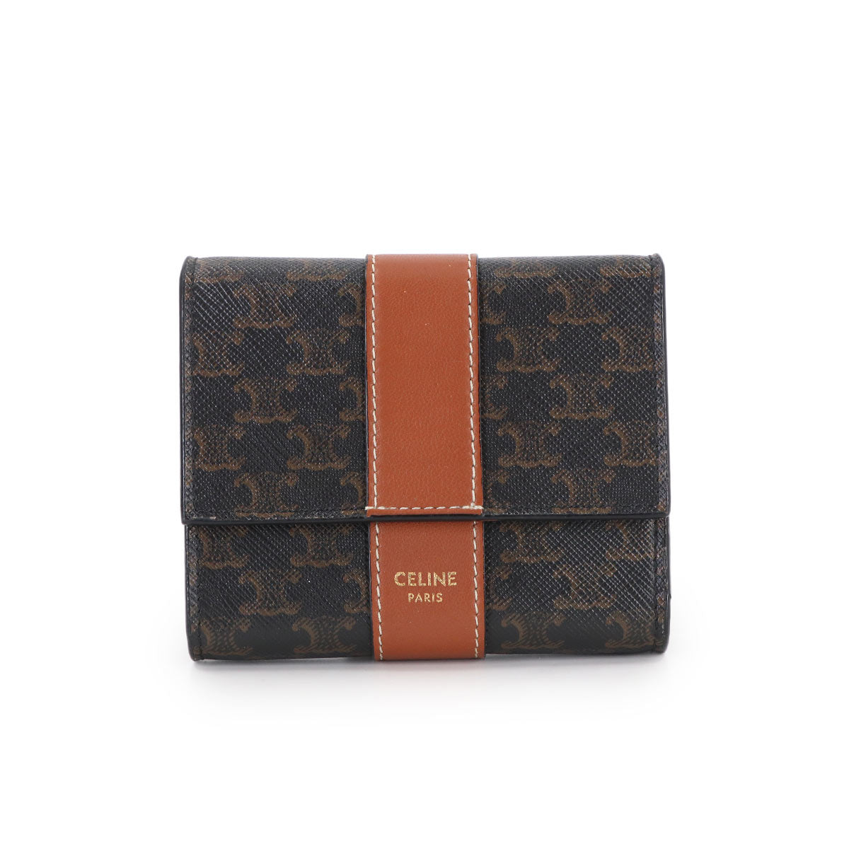 Triomphe Small Trifold Wallet PVC Tan Black Brown 10D572BZ9